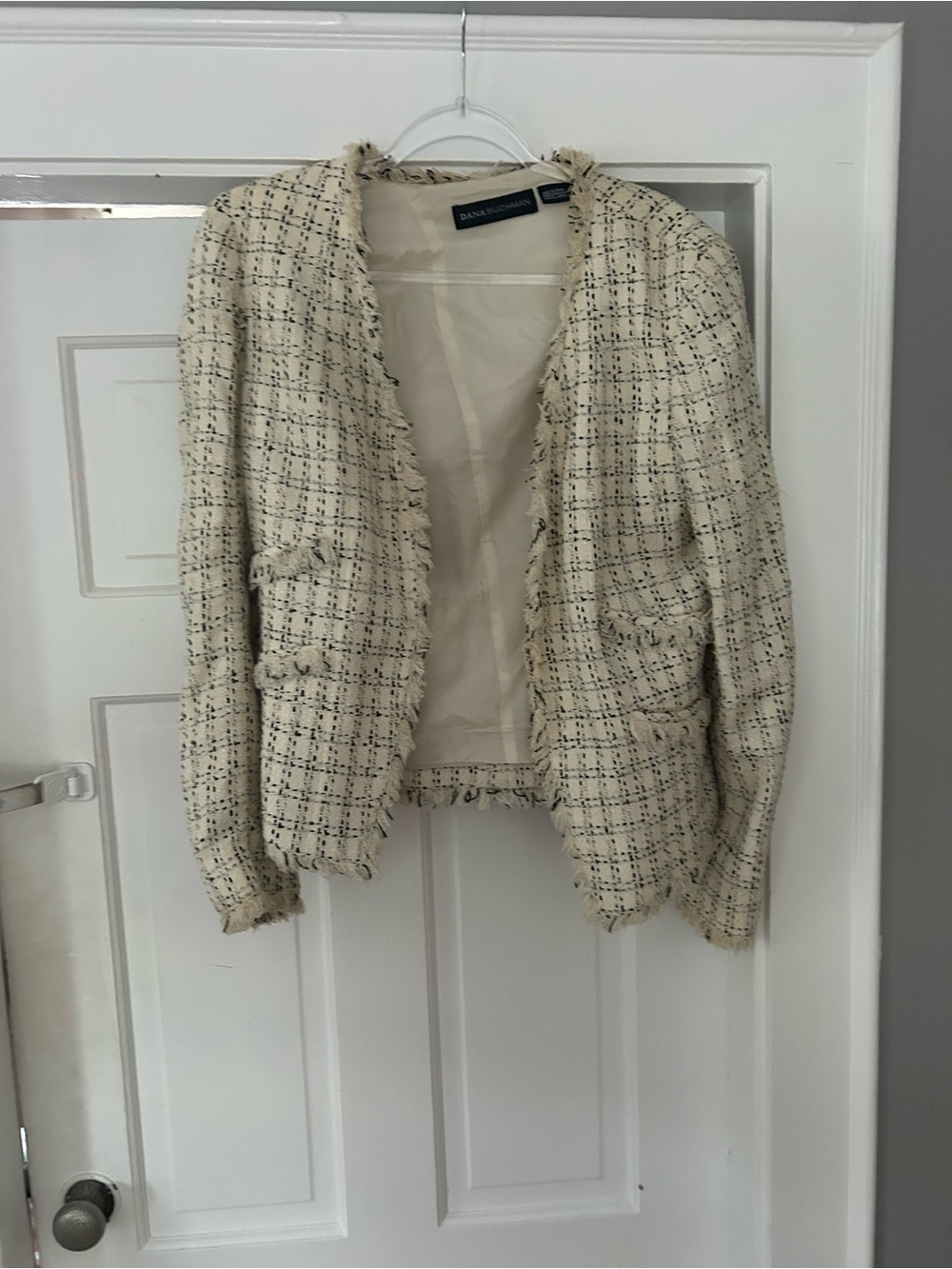Dana Buchman Cream Tweed Frayed Edge Jacket